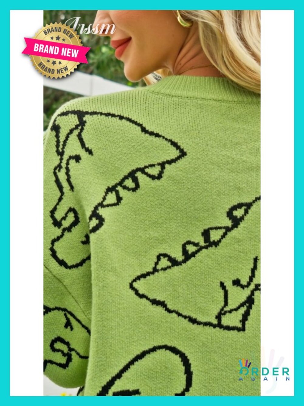 Dinosaur Graphic Knit Sweater Oversized Streetwear Pullover - Picture 6 of 6